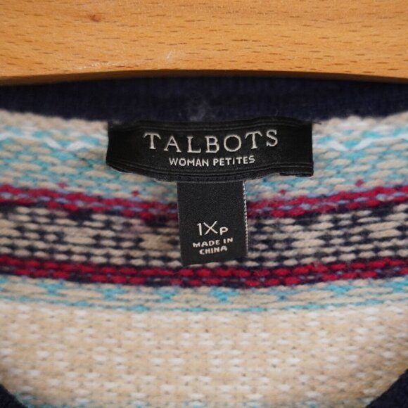Talbots Nordic Faire Isle Sweater Cardigan 1X Petite Lambswool Colorful Crewneck - Picture 5 of 6